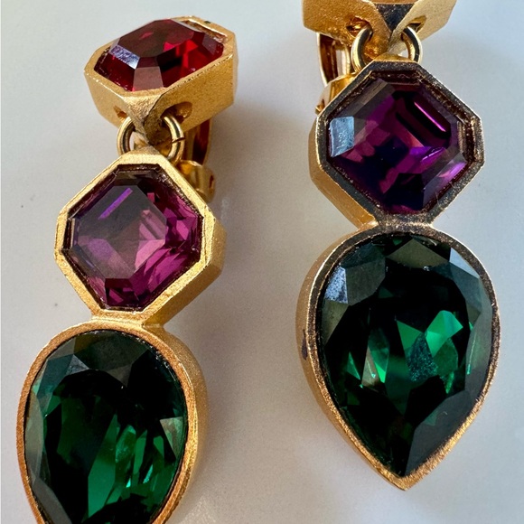 Vintage Jewel Clip On Earrings, Bohemian Vintage Dangle Earrings - Picture 2 of 6